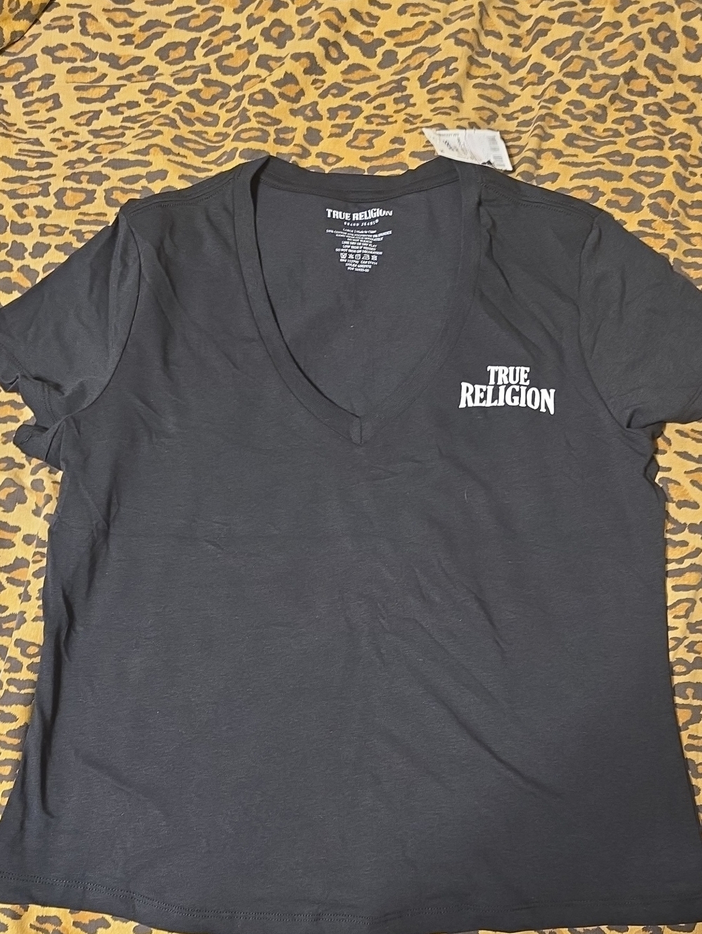 True Religion Black V-Neck Logo Tee